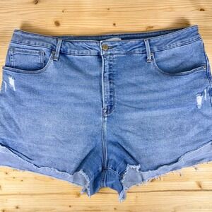 Good American Distressed High Rise Denim Shorts Size 20 Frayed Hem Y2K Grunge‎